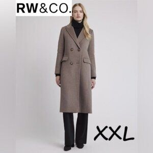 🩷 RW & CO. Women's Long Double Breasted Wool Coat - Gray/Brown. Size: XXL.(1697)